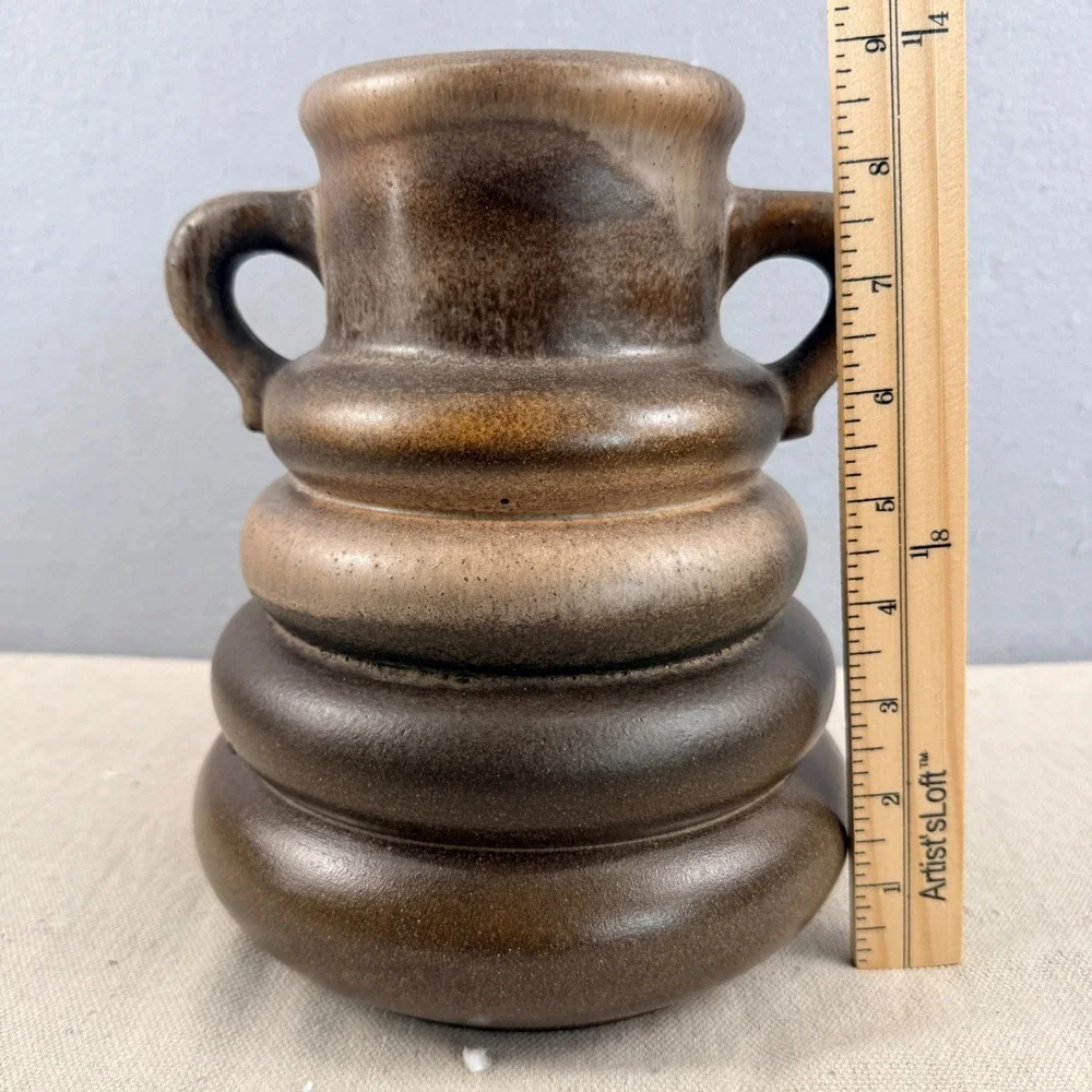 Vintage West German Pottery Vase Beehive Shape Brown Fat Lava Glaze 8